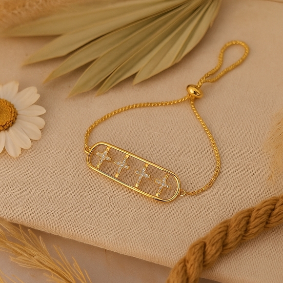 💥 Pretty Bird 24K Yellow Gold Plated Cross Bracelet – Lariat Style - Picture 1 of 8
